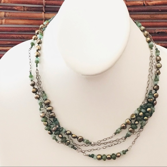 Silpada Multi strand Green Beaded Necklace. 17” - 19”